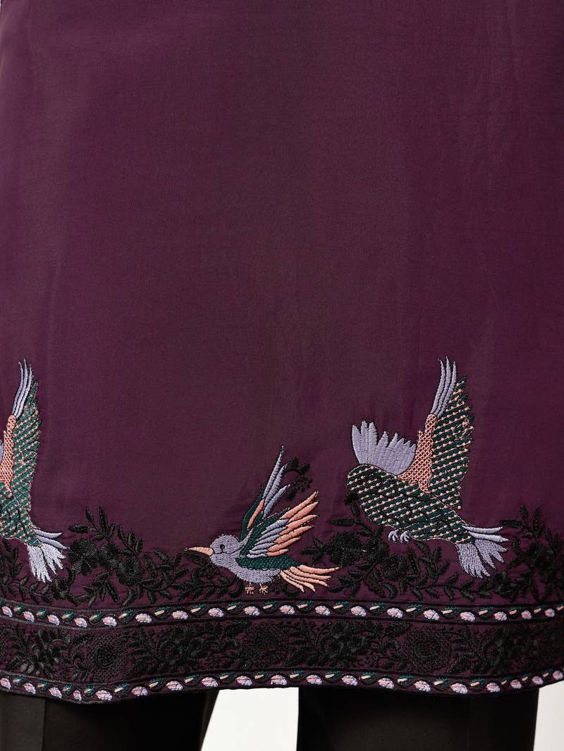 PURPLE VISCOSE SILK THREAD & SEQUINS EMBROIDERED WORK FUNCTION FESTIVAL MARRIAGE PARTY WEAR STRAIGHT KURTA DUPATTA