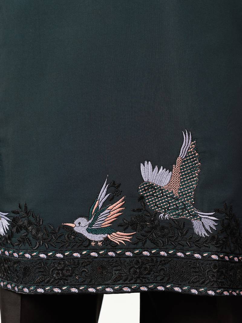 GREEN VISCOSE SILK THREAD & SEQUINS EMBROIDERED WORK FUNCTION FESTIVAL MARRIAGE PARTY WEAR STRAIGHT KURTA DUPATTA