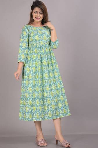 Aarti fashion green women printed fit and flare maternity ethnic dresses