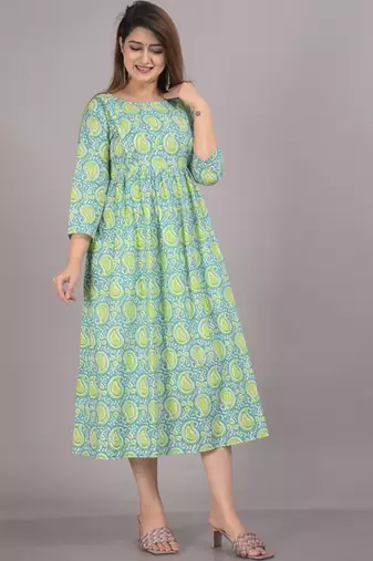 Aarti fashion green women printed fit and flare maternity ethnic dresses