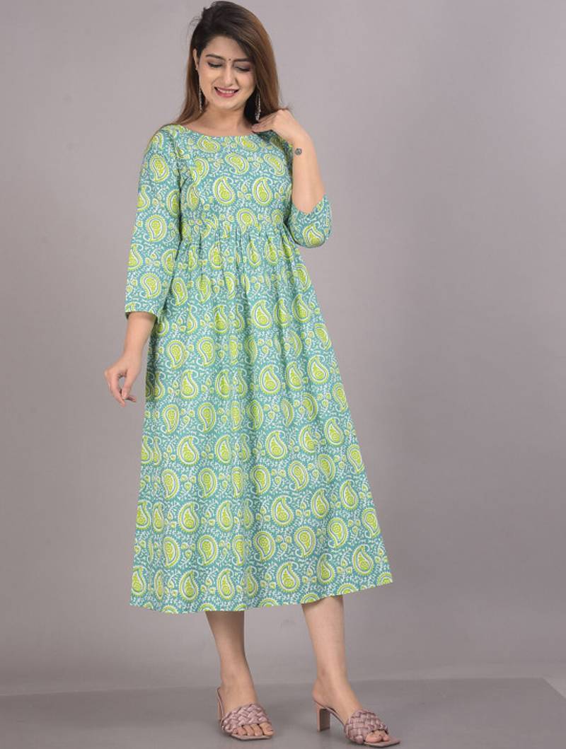 Aarti fashion green women printed fit and flare maternity ethnic dresses