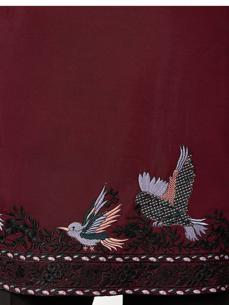 MAROON VISCOSE SILK THREAD & SEQUINS EMBROIDERED WORK FUNCTION FESTIVAL MARRIAGE PARTY WEAR STRAIGHT KURTA DUPATTA