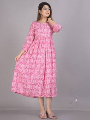 Aarti fashion pink women printed fit and flare maternity ethnic dresses 1