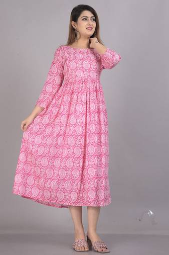 Aarti fashion pink women printed fit and flare maternity ethnic dresses