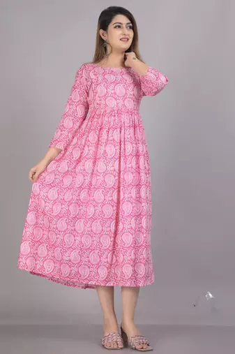 Aarti fashion pink women printed fit and flare maternity ethnic dresses