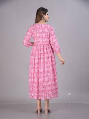 Aarti fashion pink women printed fit and flare maternity ethnic dresses 2