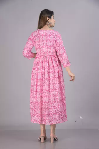 Aarti fashion pink women printed fit and flare maternity ethnic dresses