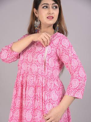 Aarti fashion pink women printed fit and flare maternity ethnic dresses 3