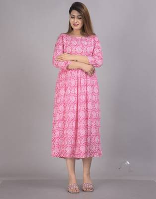Aarti fashion pink women printed fit and flare maternity ethnic dresses 4