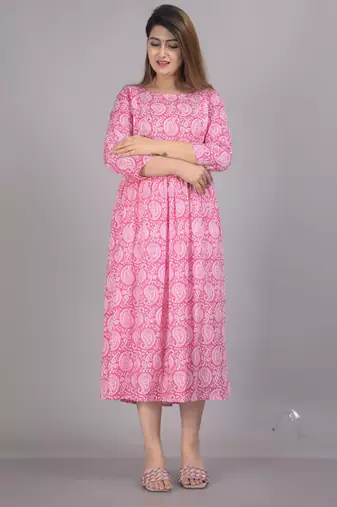 Aarti fashion pink women printed fit and flare maternity ethnic dresses