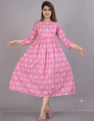 Aarti fashion pink women printed fit and flare maternity ethnic dresses 5