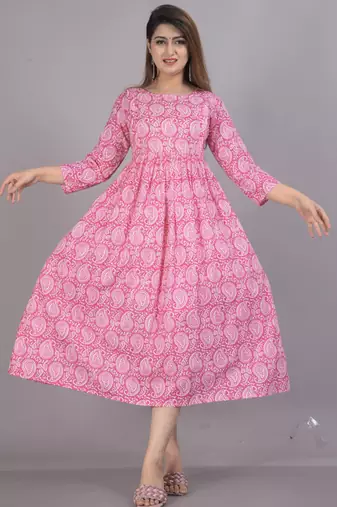 Aarti fashion pink women printed fit and flare maternity ethnic dresses