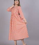 Aarti fashion peach women printed fit and flare maternity ethnic dresses