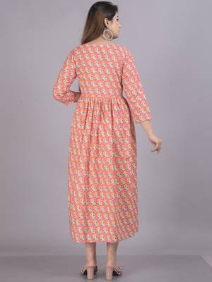 Aarti fashion peach women printed fit and flare maternity ethnic dresses 2