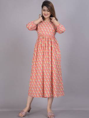 Aarti fashion peach women printed fit and flare maternity ethnic dresses 4