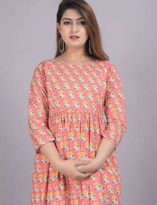Aarti fashion peach women printed fit and flare maternity ethnic dresses 5