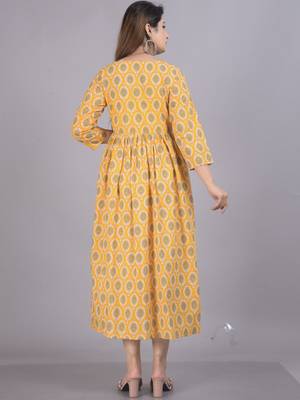 Aarti fashion yellow women printed fit and flare maternity ethnic dresses 2
