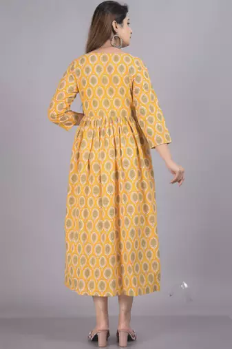 Aarti fashion yellow women printed fit and flare maternity ethnic dresses
