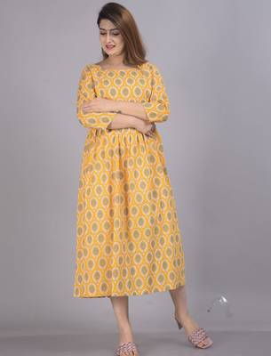Aarti fashion yellow women printed fit and flare maternity ethnic dresses 4