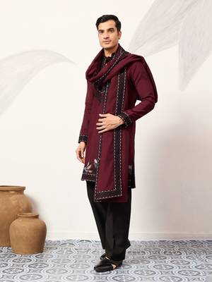 MAROON VISCOSE SILK THREAD & SEQUINS EMBROIDERED WORK FUNCTION FESTIVAL MARRIAGE PARTY WEAR STRAIGHT KURTA DUPATTA 8