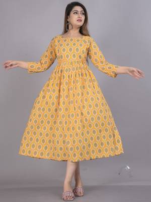 Aarti fashion yellow women printed fit and flare maternity ethnic dresses 5