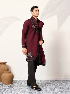 MAROON VISCOSE SILK THREAD & SEQUINS EMBROIDERED WORK FUNCTION FESTIVAL MARRIAGE PARTY WEAR STRAIGHT KURTA DUPATTA 9