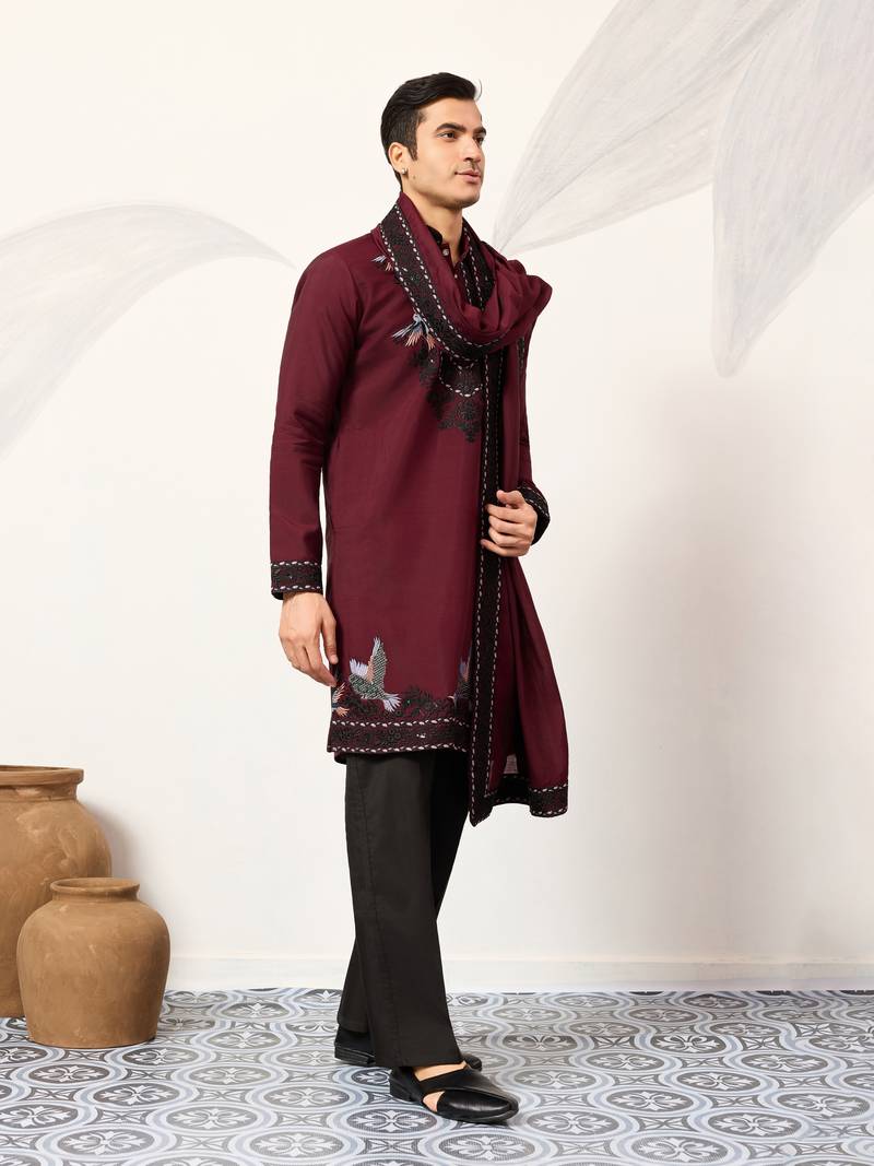 MAROON VISCOSE SILK THREAD & SEQUINS EMBROIDERED WORK FUNCTION FESTIVAL MARRIAGE PARTY WEAR STRAIGHT KURTA DUPATTA