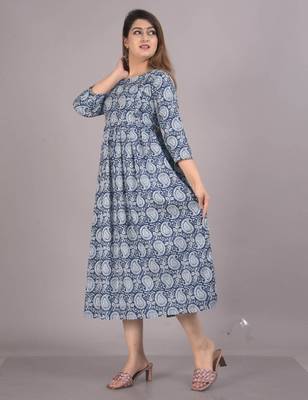 Aarti fashion blue women printed fit and flare maternity ethnic dresses 1