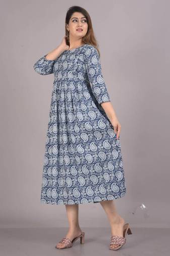 Aarti fashion blue women printed fit and flare maternity ethnic dresses