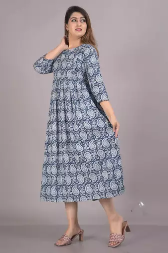 Aarti fashion blue women printed fit and flare maternity ethnic dresses