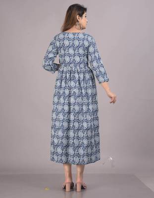 Aarti fashion blue women printed fit and flare maternity ethnic dresses 2