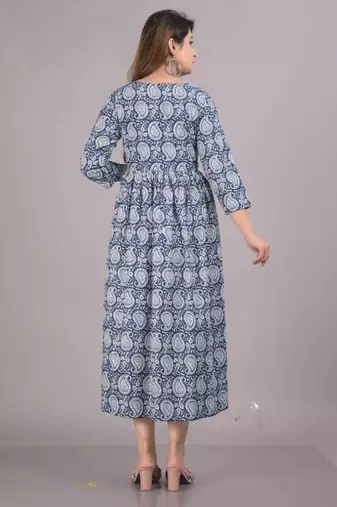 Aarti fashion blue women printed fit and flare maternity ethnic dresses