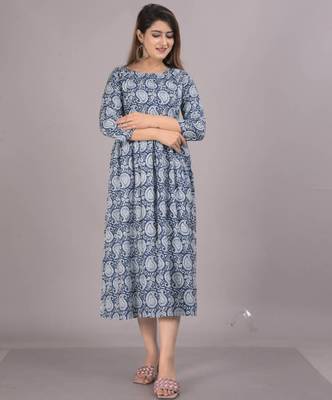 Aarti fashion blue women printed fit and flare maternity ethnic dresses 4
