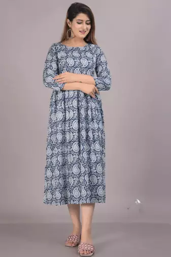 Aarti fashion blue women printed fit and flare maternity ethnic dresses