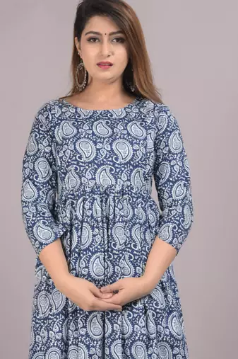 Aarti fashion blue women printed fit and flare maternity ethnic dresses