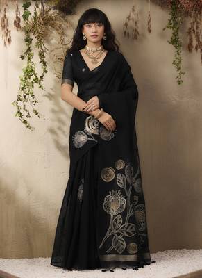 Black munga silk handloom weaving saree 1