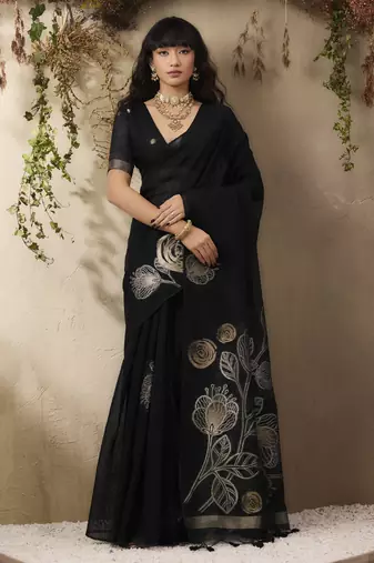 Black munga silk handloom weaving saree