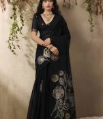 Black munga silk handloom weaving saree