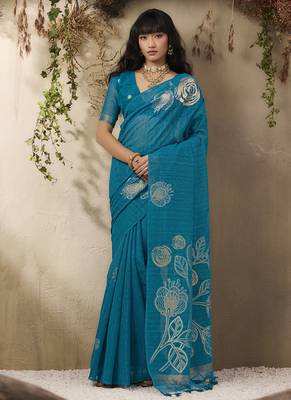 Sky blue munga silk handloom weaving saree 1