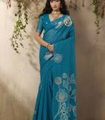 Sky blue munga silk handloom weaving saree