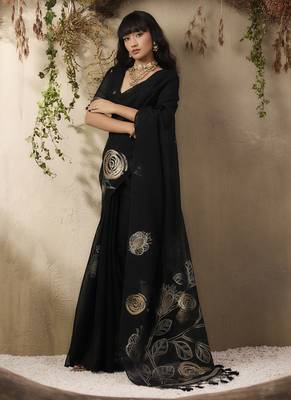 Black munga silk handloom weaving saree 3