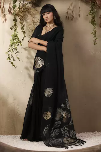 Black munga silk handloom weaving saree