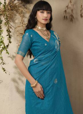 Sky blue munga silk handloom weaving saree 2