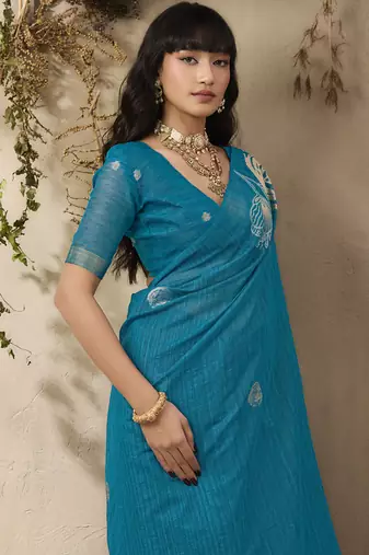 Sky blue munga silk handloom weaving saree