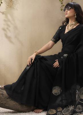 Black munga silk handloom weaving saree 4