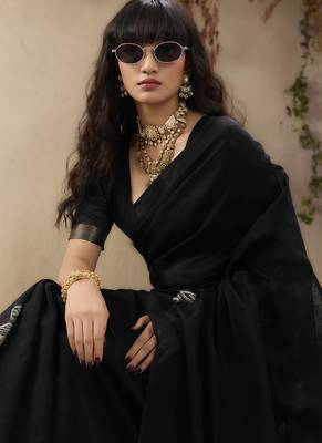 Black munga silk handloom weaving saree 5
