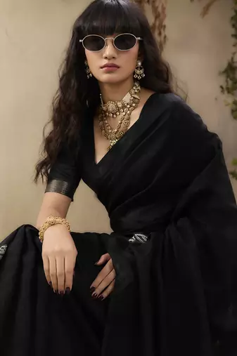 Black munga silk handloom weaving saree