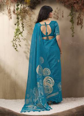 Sky blue munga silk handloom weaving saree 3