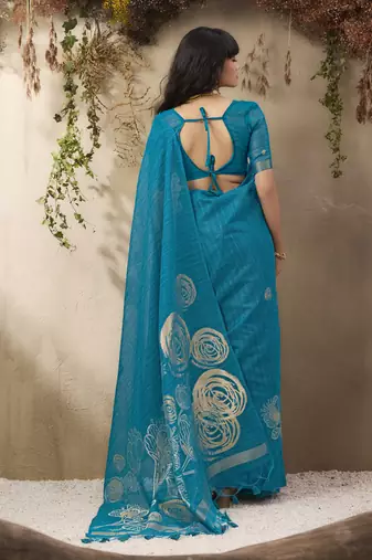 Sky blue munga silk handloom weaving saree