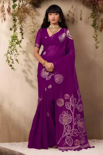 Dark purple munga silk handloom weaving saree